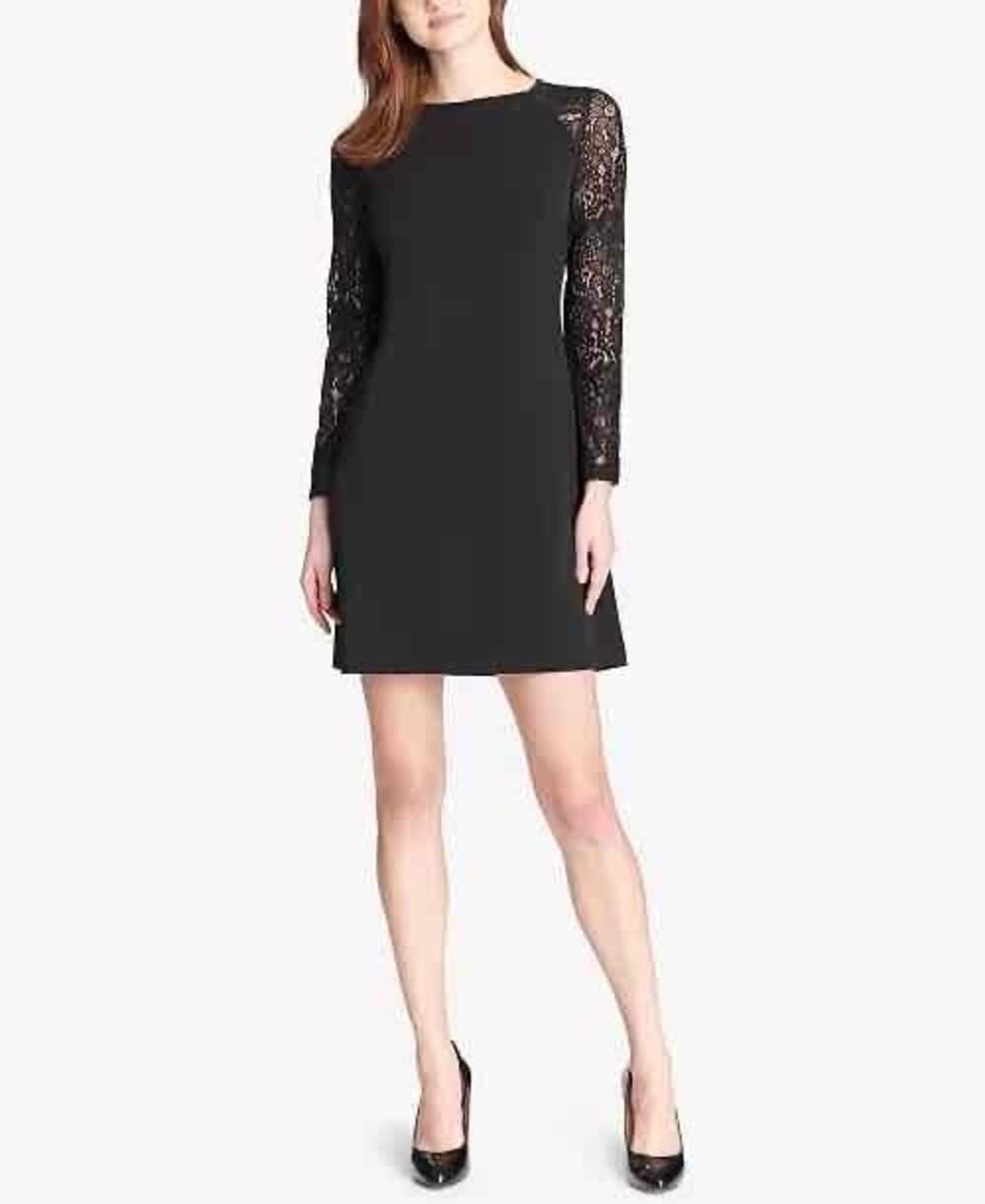 NWT Tommy Hilfiger Womens Black Lace Zippered Jewel Neck Sheath Dress Size 14